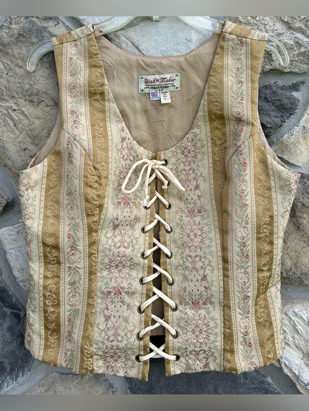 Vintage Lace Up Corset Vest Size L Western Boho Renaissance Countryside Old West